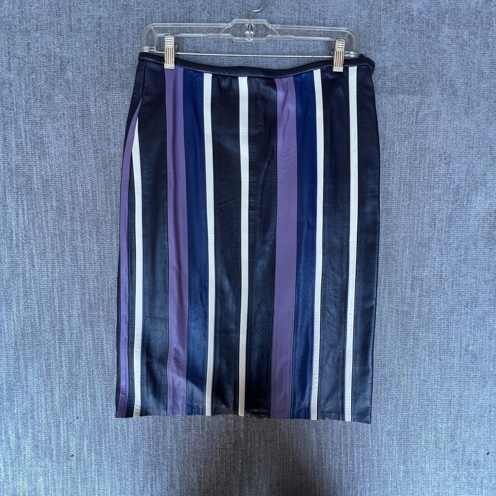 Vintage Cynthia Rowley Pencil Skirt Womens 8 Multi Striped Leather Career